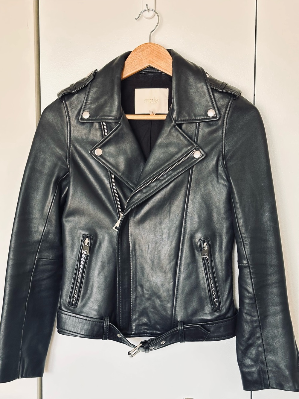 Maje Black Leather Biker Jacket - FR Size 36 (US 0)